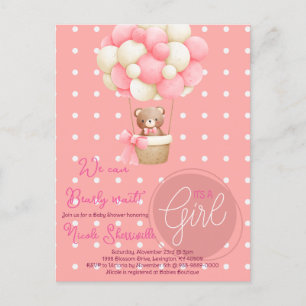 Beer Thema Roze Perzik Heet Luchtballon Baby Showe Briefkaart