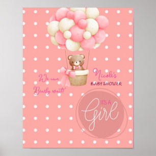 Beer Thema Roze Perzik Heet Luchtballon Baby Showe Poster