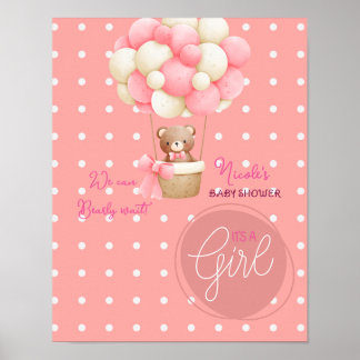 Beer Thema Roze Perzik Heet Luchtballon Baby Showe Poster