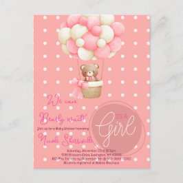 Beer Thema Roze Perzik Hete Luchtballon Baby showe Briefkaart