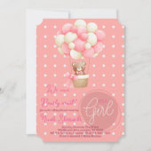 Beer Thema Roze Perzik Hete Luchtballon Baby showe Kaart (Voorkant)