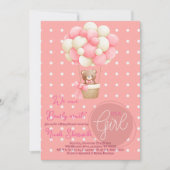 Beer Thema Roze Perzik Hete Luchtballon Baby showe Kaart (Voorkant)