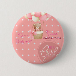 Beer Thema Roze Perzik Hete Luchtballon Baby showe Ronde Button 5,7 Cm