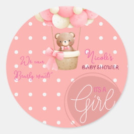 Beer Thema Roze Perzik Hete Luchtballon Baby showe Ronde Sticker