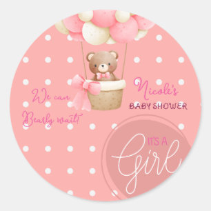 Beer Thema Roze Perzik Hete Luchtballon Baby showe Ronde Sticker