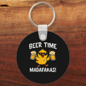 Beer Time Madafakas Funny Meme Duck With Beer Chic Sleutelhanger (Voorkant)