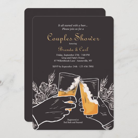 Beer Toast Couples — Uitnodiging (Voorkant / Achterkant)
