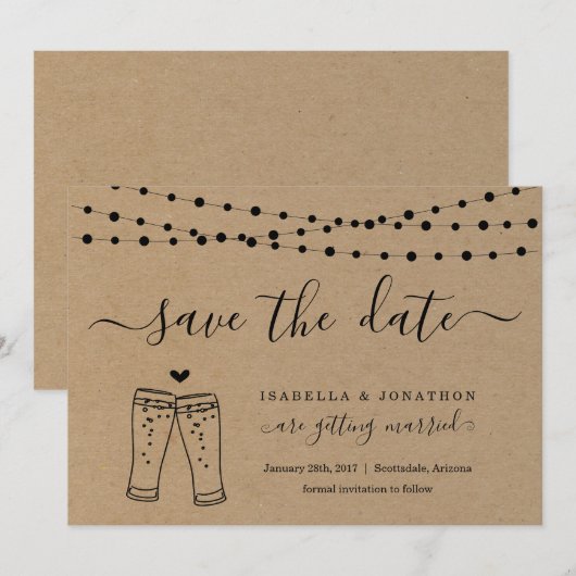 Beer Toast Save the Date Kaart Kraft Paper (Voorkant / Achterkant)