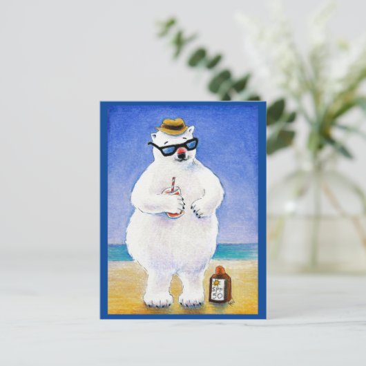 Beer tropisch strand briefkaart met een tepolair  (Staand voorkant)