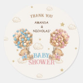 Beer tweeling jongen meisje douche roze blauw dank ronde sticker (Voorkant)