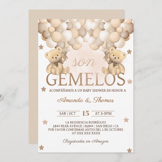 Beer tweeling Spaans Gemelos Baby shower Kaart (Voorkant / Achterkant)