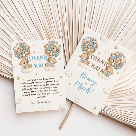 Beer Twin Boys Douche Pastel Blauw Beige Dank u Bedankkaart