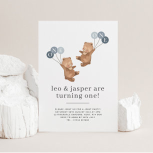 Beer Twin Boys Joint 1st Birthday Uitnodiging