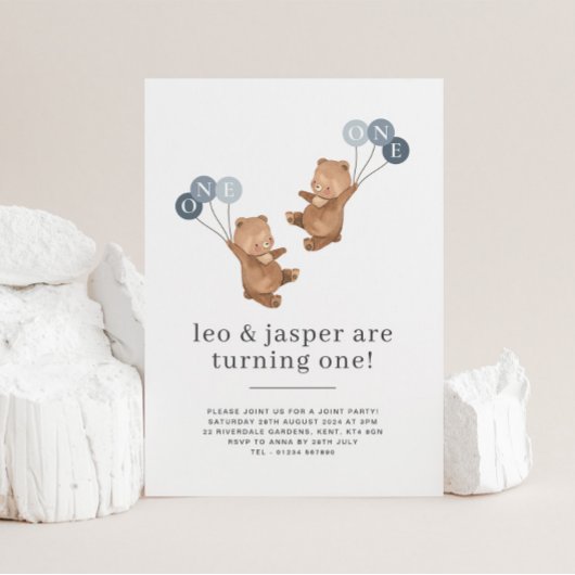 Beer Twin Boys Joint 1st Birthday Uitnodiging