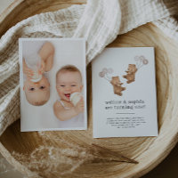 Beer Twin Girls Foto van 1 januari Uitnodiging