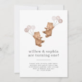 Beer Twin Girls Joint 1st Birthday Invitation Kaart (Voorkant)