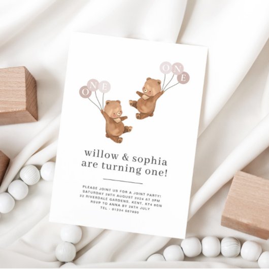 Beer Twin Girls Joint 1st Birthday Invitation Kaart