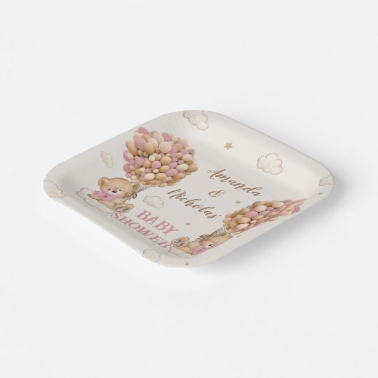 Beer Twin meisjes douche Schattige roze Papieren Bordje (Gebogen)