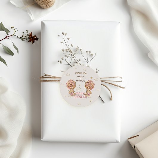 Beer Twins Meisje Douche Blush Roze Dank u Ronde Sticker