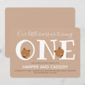 Beer Twins One Brown Animal First Birthday Kaart (Voorkant / Achterkant)