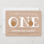 Beer Twins One Brown Animal First Birthday Kaart (Voorkant)