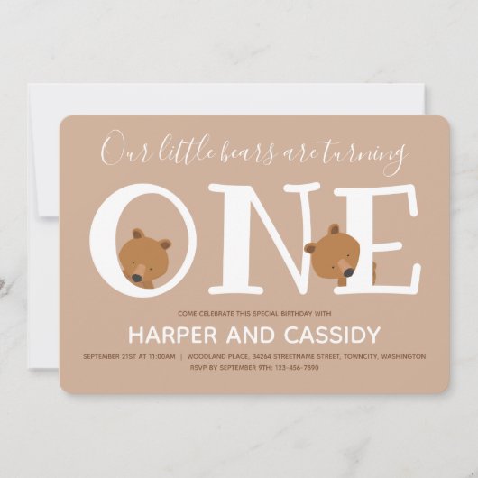 Beer Twins One Brown Animal First Birthday Kaart (Voorkant)