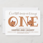 Beer Twins One Cute Animal First Birthday Kaart (Voorkant)