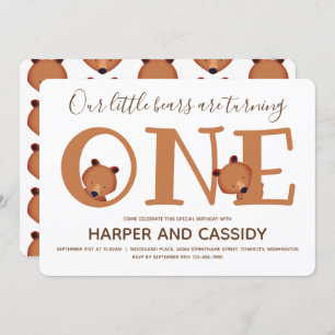 Beer Twins One Cute Animal First Birthday Kaart