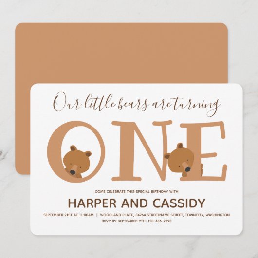 Beer Twins One Cute Animal First Birthday Kaart (Voorkant / Achterkant)