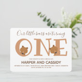 Beer Twins One Cute Animal First Birthday Kaart (Staand voorkant)