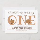 Beer Twins One Cute Animal First Birthday Kaart (Voorkant)