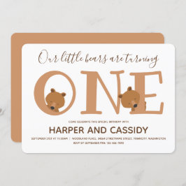 Beer Twins One Cute Animal First Birthday Kaart