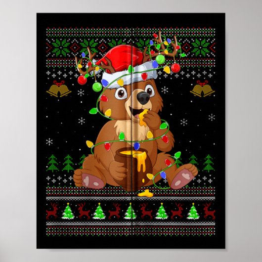 Beer Ugly Sweater Xmas Lights Santa Hat Beer Chris Poster (Voorkant)