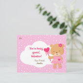 Beer Valentijnsdag Kaart Kinderen (Roze voor Meisj (Staand voorkant)
