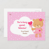Beer Valentijnsdag Kaart Kinderen (Roze voor Meisj (Voorkant / Achterkant)