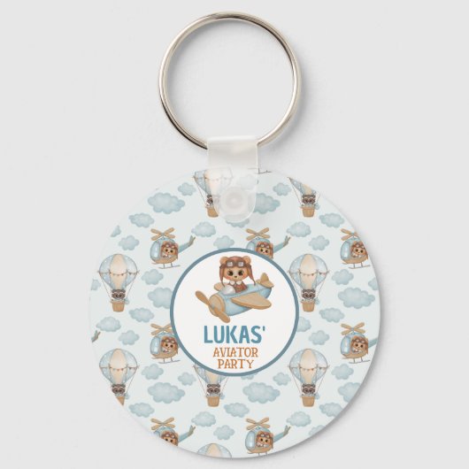 Beer van Aviator Party Baby Pastel Blue Birthday Sleutelhanger (Voorkant)