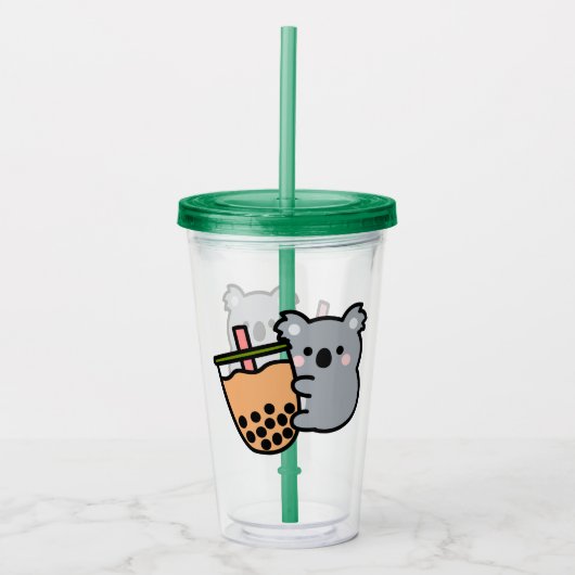 Beer van Bubble Tea en Koala Acryl Drinkbeker (Voorkant)