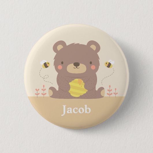 Beer van Cute Woodland en Bijen Gepersonaliseerde  Ronde Button 5,7 Cm (Voorkant)