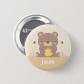 Beer van Cute Woodland en Bijen Gepersonaliseerde  Ronde Button 5,7 Cm (Voorkant /achterkant)
