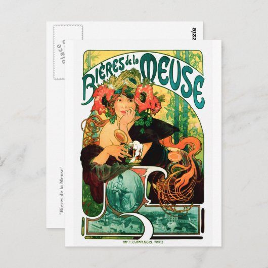 Beer van de Meuse Alphonse Mucha Fine Art Briefkaart (Voorkant / Achterkant)