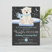 Beer van de winterjongen sneeuwt veel plezier. kaart (Staand voorkant)