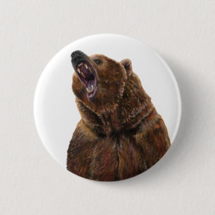 Beer van grizzly - Schilderen in acryl Ronde Button 5,7 Cm