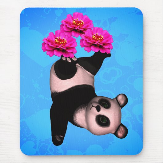 Beer van Juggling Panda en roze zinnia bloemen Muismat (Voorkant)