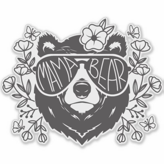 Beer van mama, omringd door vlinders en bloemen sticker (Voorkant)