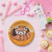 Beer van Red Panda over Oranje Cubisme Papieren Bordje (Feest)