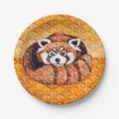 Beer van Red Panda over Oranje Cubisme Papieren Bordje (Voorkant)