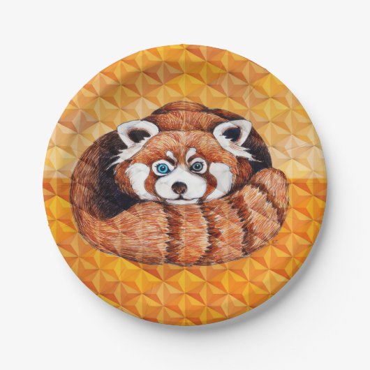Beer van Red Panda over Oranje Cubisme Papieren Bordje (Voorkant)