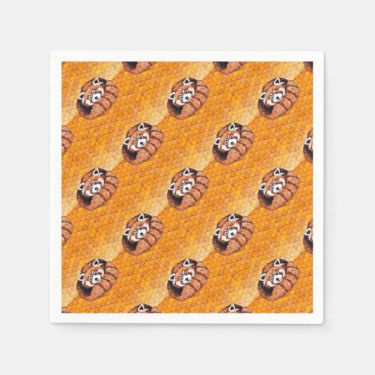 Beer van Red Panda over Oranje Cubisme Servetten (Voorkant)
