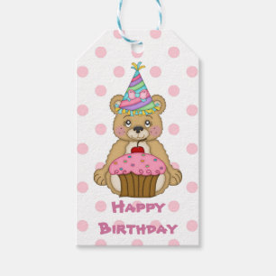Beer van roze pokadot Birthday Cadeaulabel
