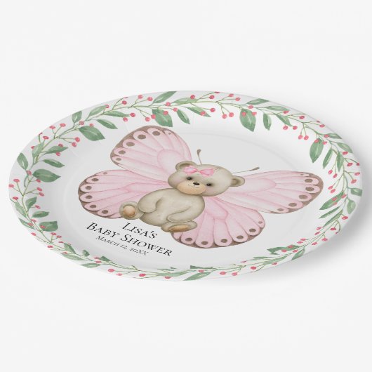 Beer van vlinderroze Baby | Papieren Borden Papieren Bordje (Gekanteld)